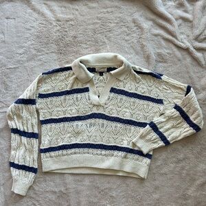 Universal Thread Crochet Navy Cream Collared Sweater Size Small‎